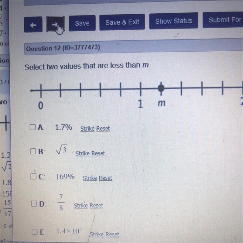 Select two values that are less than m. +-example-1