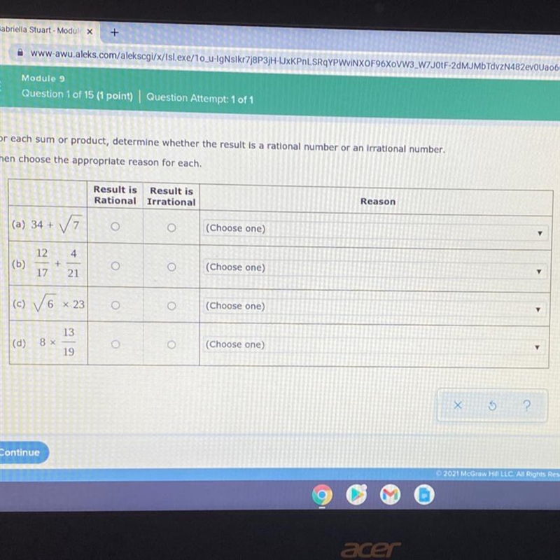 Result is Result isRational IrrationalReason(a) 34 +O(Choose one)12(b)4+ -21(Choose-example-1