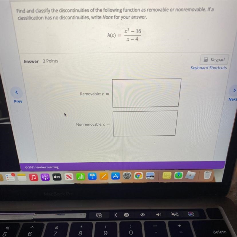 Find and classify the discontinuities of the following function as removable or nonremovable-example-1