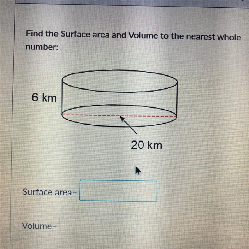 Find the surface area and volume to the nearest whole number.-example-1