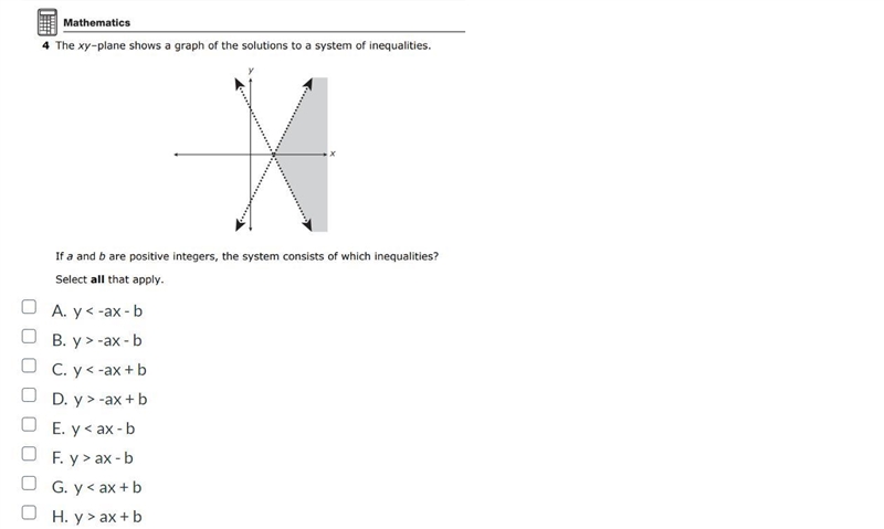 If a and b are positive integers the system consists of which inequalities?-example-1