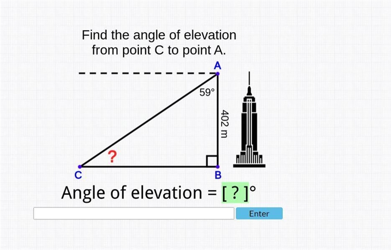 Find the angle of elevation from Point C to Point A. What is the Angle of elevation-example-1