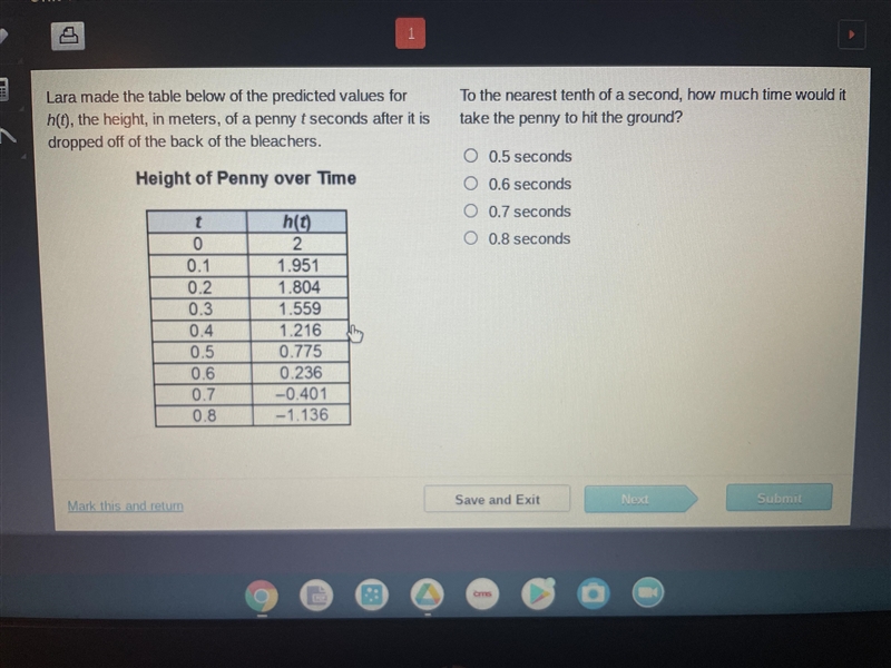 To the nearest tenth of a second, how much time would it take the penny to hit the-example-1