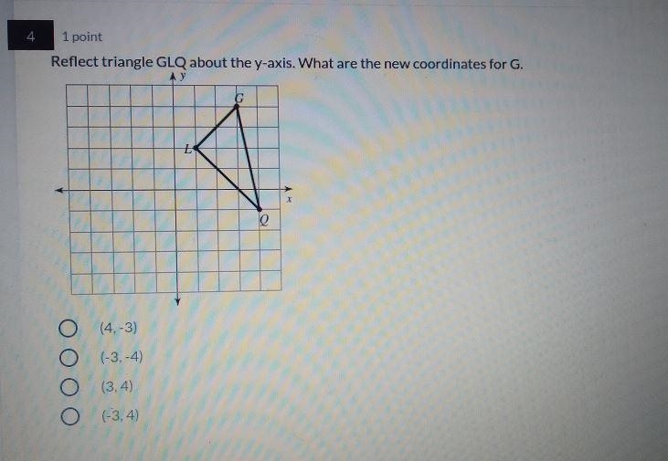 ? 个 F 4 1 point Reflect triangle GLQ about the y-axis. What are the new coordinates-example-1