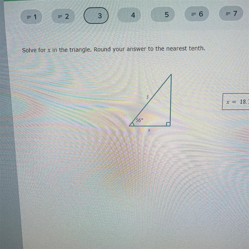 Solve for x in the triangle. Round your answer to the nearest tenth.-example-1