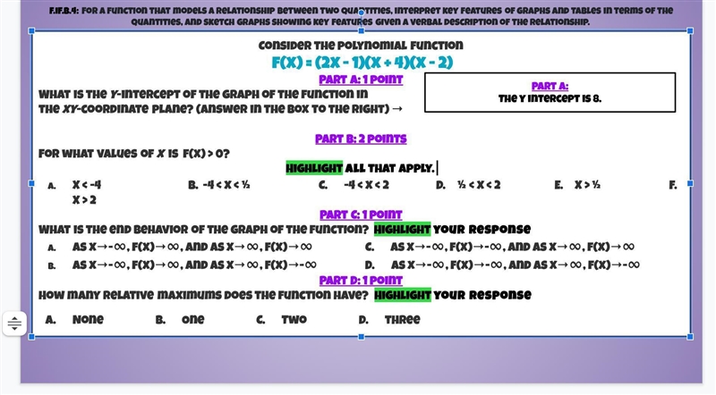 I believe the y intercept is 8 (I think) please help me solve this algebra 2 please-example-1