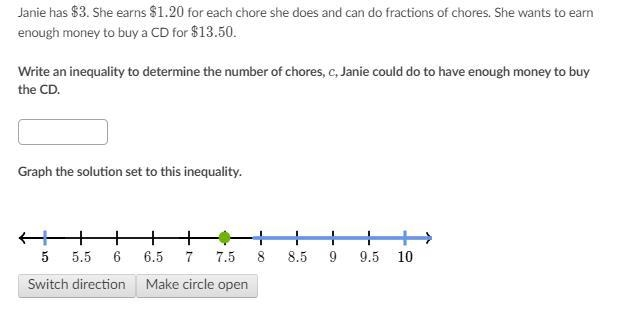 Janie has $3. She earns $1.20d for each chore she does and can do fractions of chores-example-1