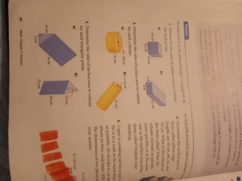 Determine the ratio of surface area to volume for each prism-example-1