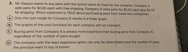 3. Mr. Hasson wants to buy pens with the school name on them for the students. Company-example-1