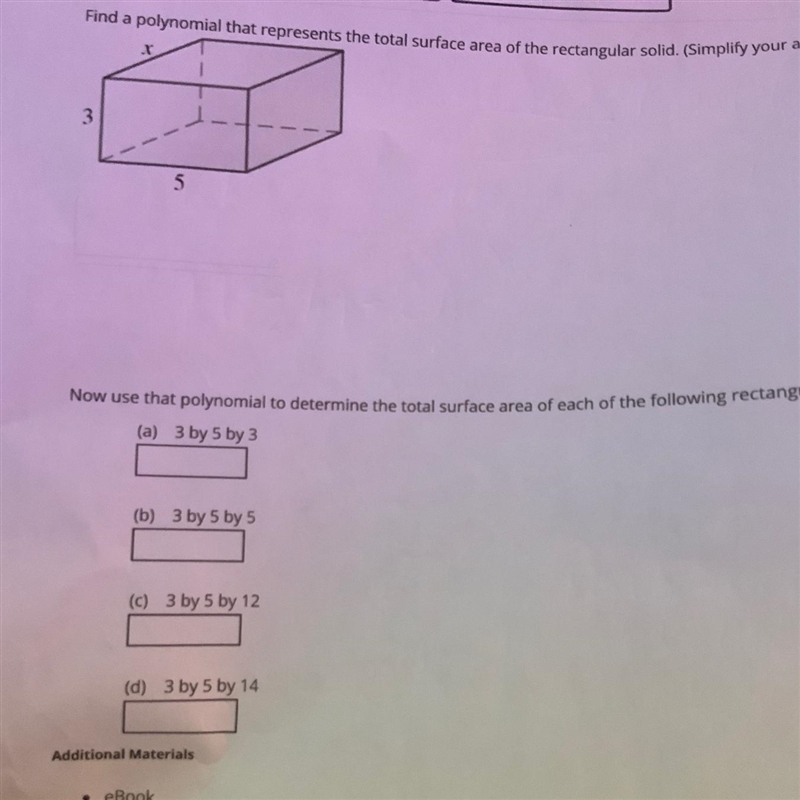 Please solve!! Use that polynomial to determine the total surface area of each of-example-1