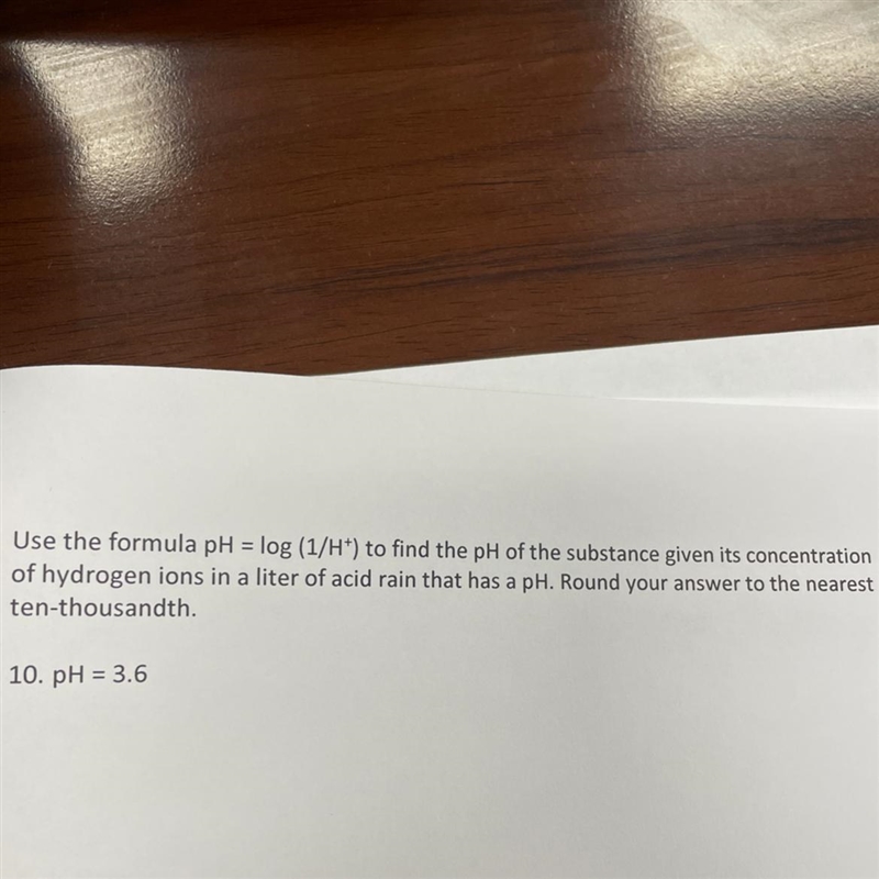 Use the formula pH = log (1/H*) to find the pH of the substance given its concentration-example-1