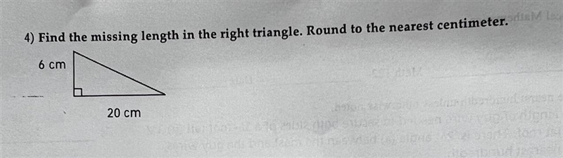 Find the missing length in the right triangle. Round to the nearest centimeter.-example-1