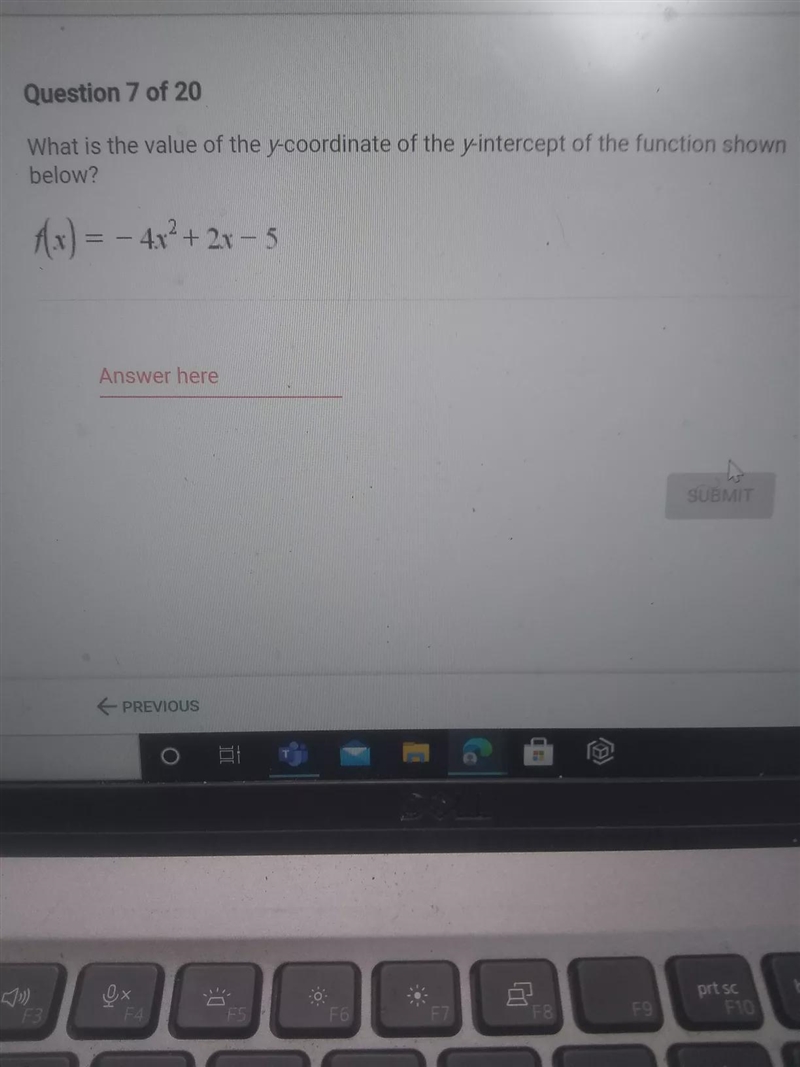 What is the value of the y-coordinate of the yintercept of the function show below-example-1