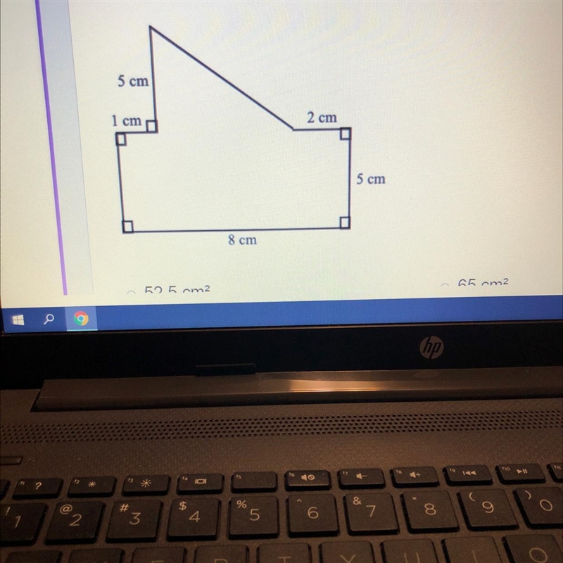 What is the area of the composite figure?o 52.5 cm^2o 60 cm^2o 40 cm^265 cm^2-example-1