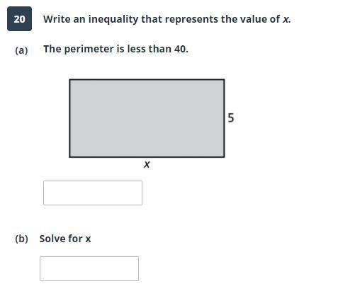 Write and solve an inequality that represents the value of x. The perimeter is less-example-1