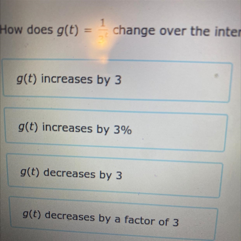 How does g(t) = 1/2t change over the interval t = 0 to t = 1?-example-1