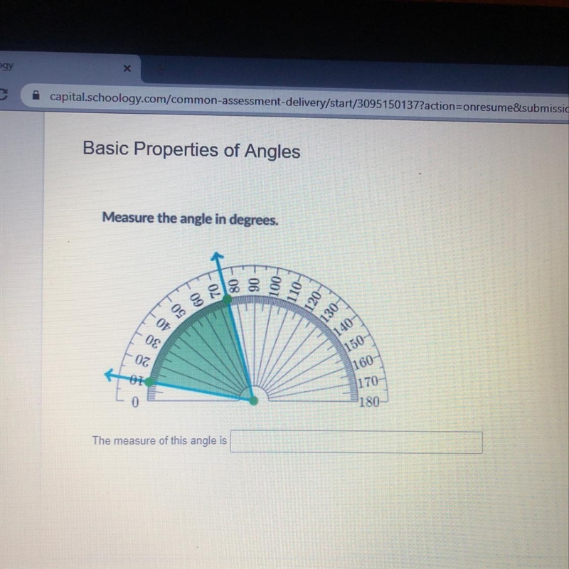 Measure the angle in degrees.0806100-110120130140150160170-1800The measure of this-example-1