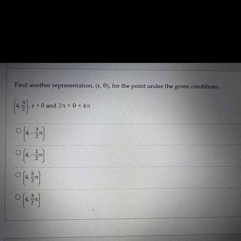 Find another representation, (r,0), for the point under the given conditions-example-1