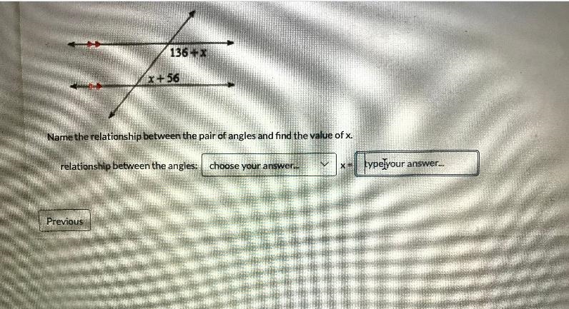 Name the relationship between the pair of angles and find the value of x.-example-1