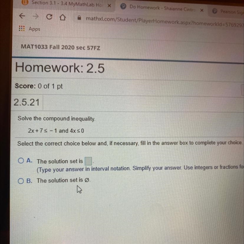 Solve the compound inequality2x75 - 1 and 4xsOSelect the correct choice below and-example-1