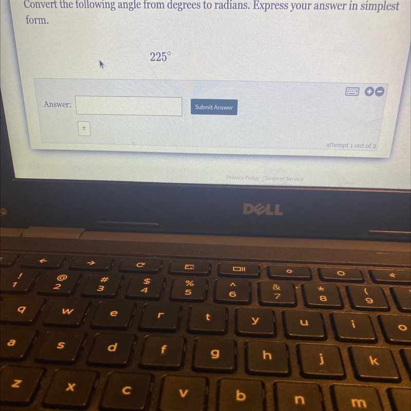 Convert the following angle from degrees to radians. Express your answer in simplest-example-1