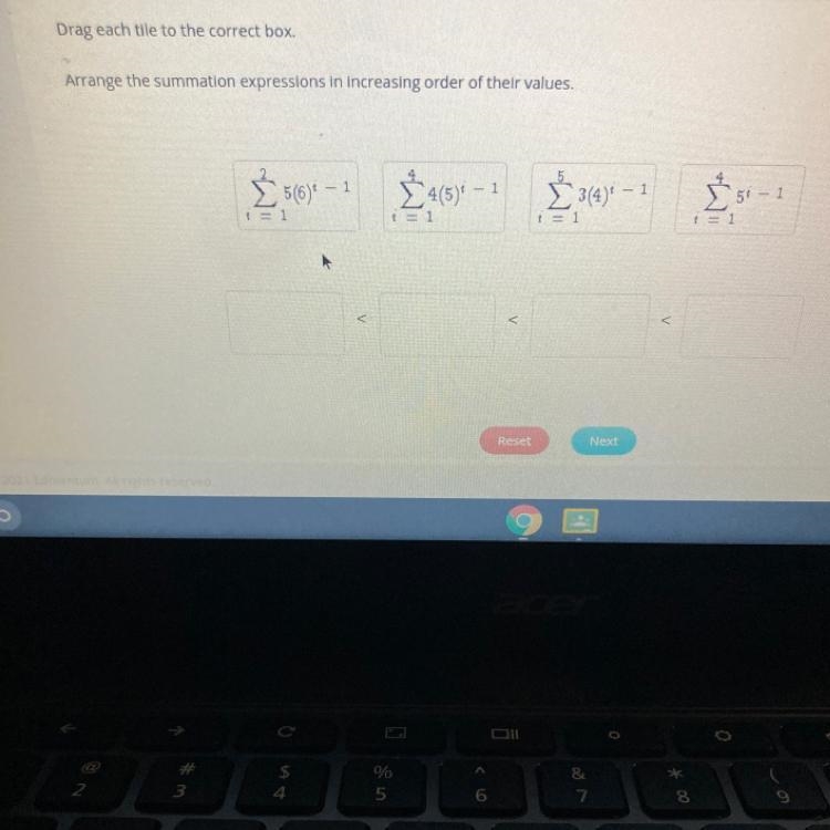 2.Drag each tile to the correct box.Arrange the summation expressions in increasing-example-1