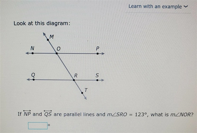 Look at this diagram. if NP and QS are parallel lines and m-example-1