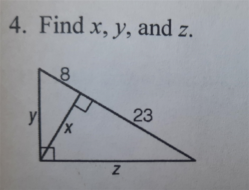 1. Find x, y, and z. 8 23 х Z-example-1