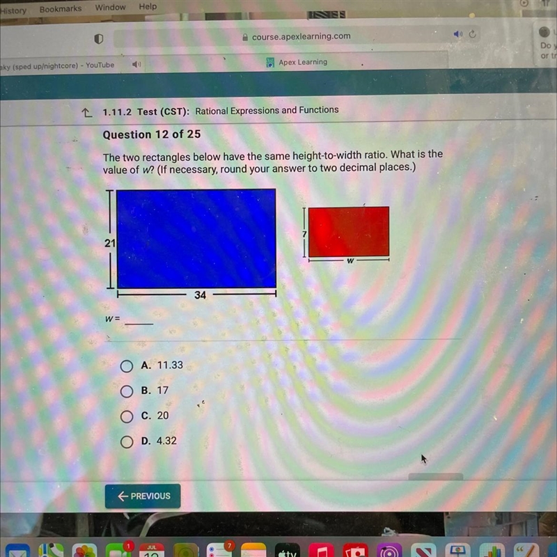 The two rectangles below have the same height-to-width ratio. What is thevalue of-example-1