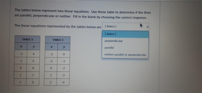 The tables below represent two linear equations. Use these table to determine if the-example-1