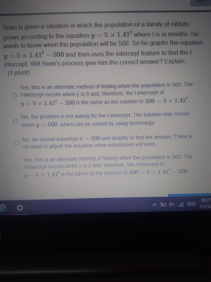 sean is given a solution in which the population of a family of rabbits grows according-example-1