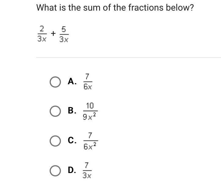 What is the sum of the fractions below? + A.B.C.D.-example-1