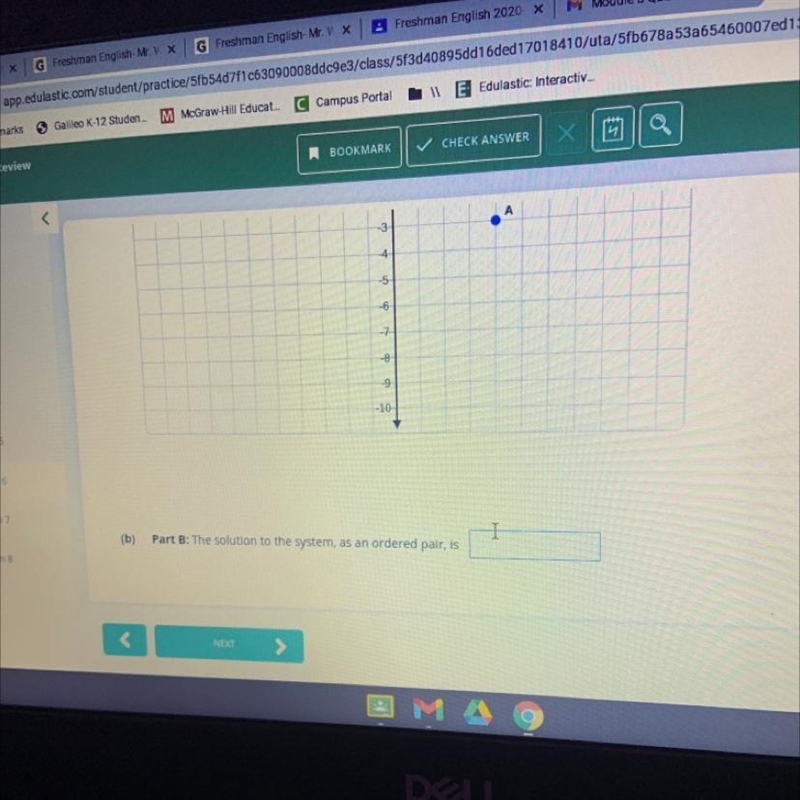 Find the solution of the system by graphing.-x - 4y=4y=1/4x-3Part B: The solution-example-1