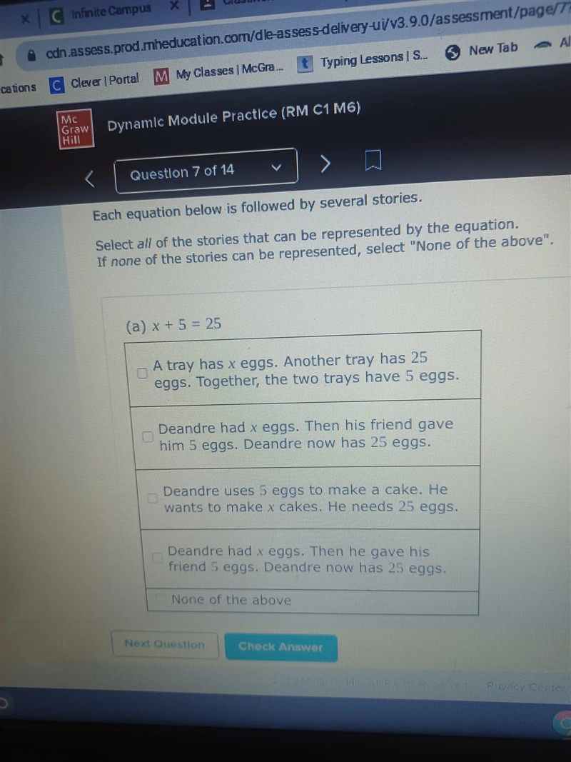 Ques Each equation below is followed by several stories. Select all of the stories-example-2