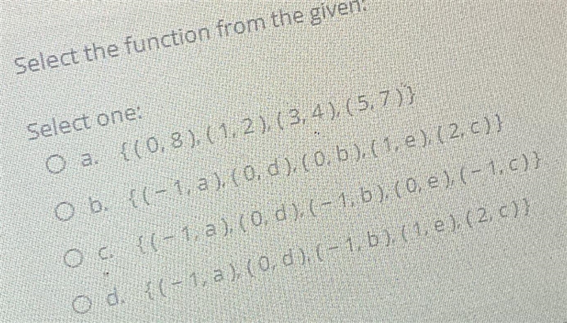 Select the function from the given: Select one: O al ( (0,8). (1,2). (3.4), (5.71) O-example-1