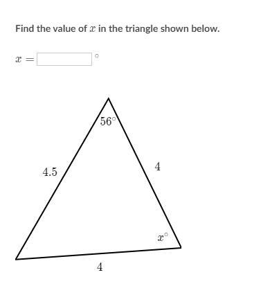 Find the value of x in the triangle shown below.-example-1