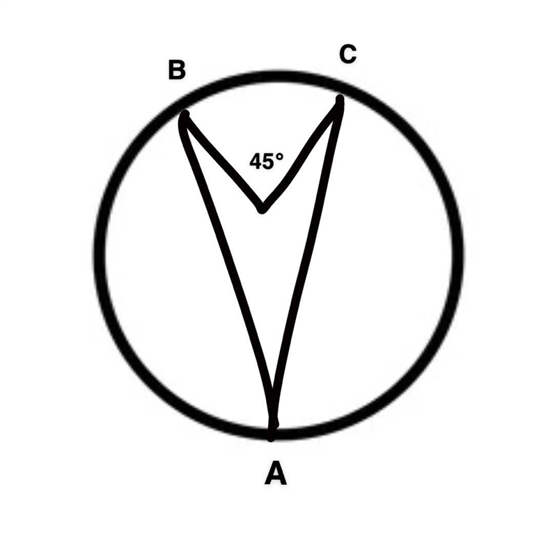 Find the measure of arc BC, the measure of angle A, and the measure of arc AB.-example-1