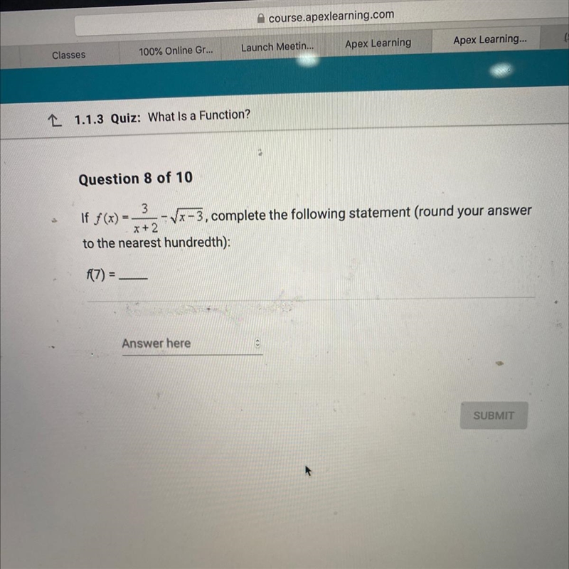 Question 8 of 10If f(x) = - VX-3, complete the following statement (round your answerto-example-1