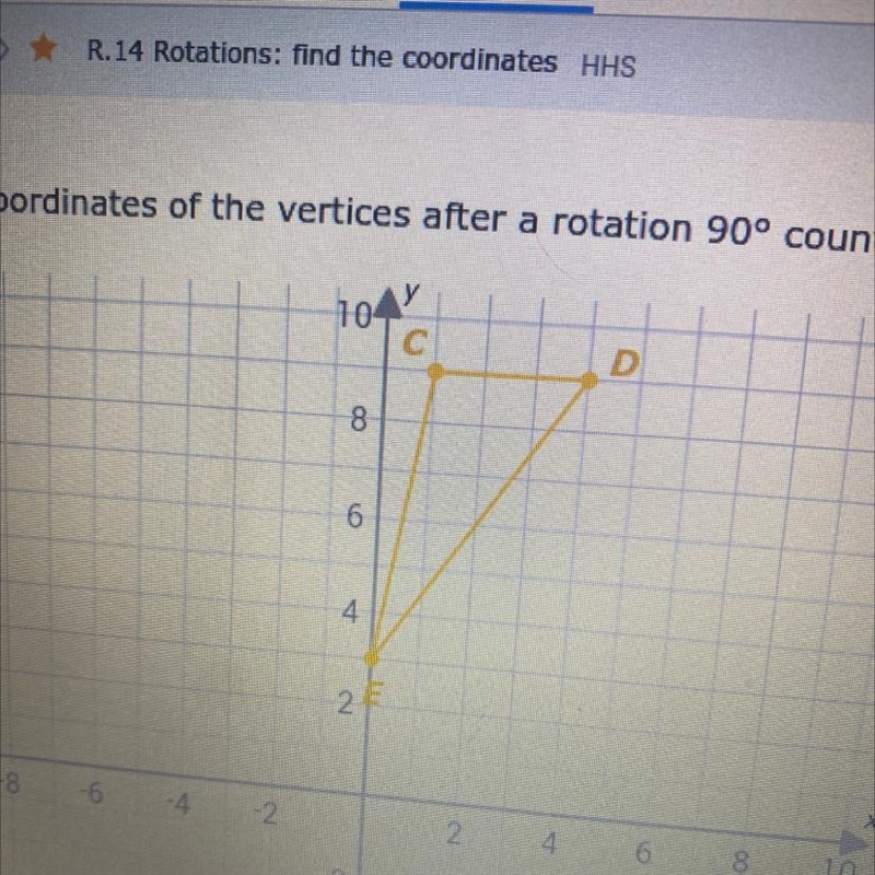 Write the coordinates of the vertices after a rotation of 90 degrees counter clock-example-1