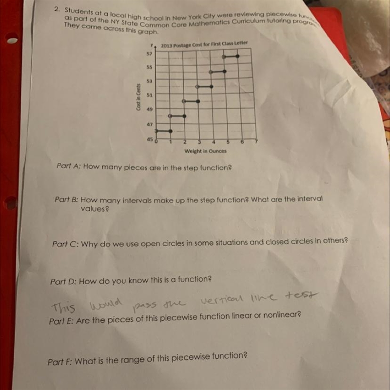 Part a: How many pieces are in the step functionpart b: how many intervals make up-example-1