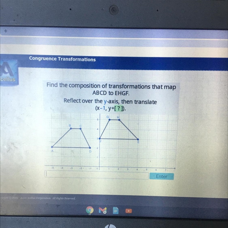 EellusFind the composition of transformations that mapABCD to EHGF.Reflect over the-example-1