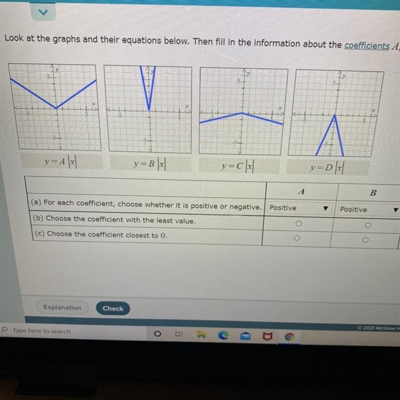 For each coefficient choose whether it is positive or negative.Choose the coefficient-example-1