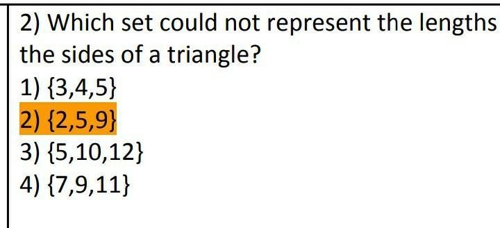 Which set could not represent the lengths of the slides of a triangle?-example-1