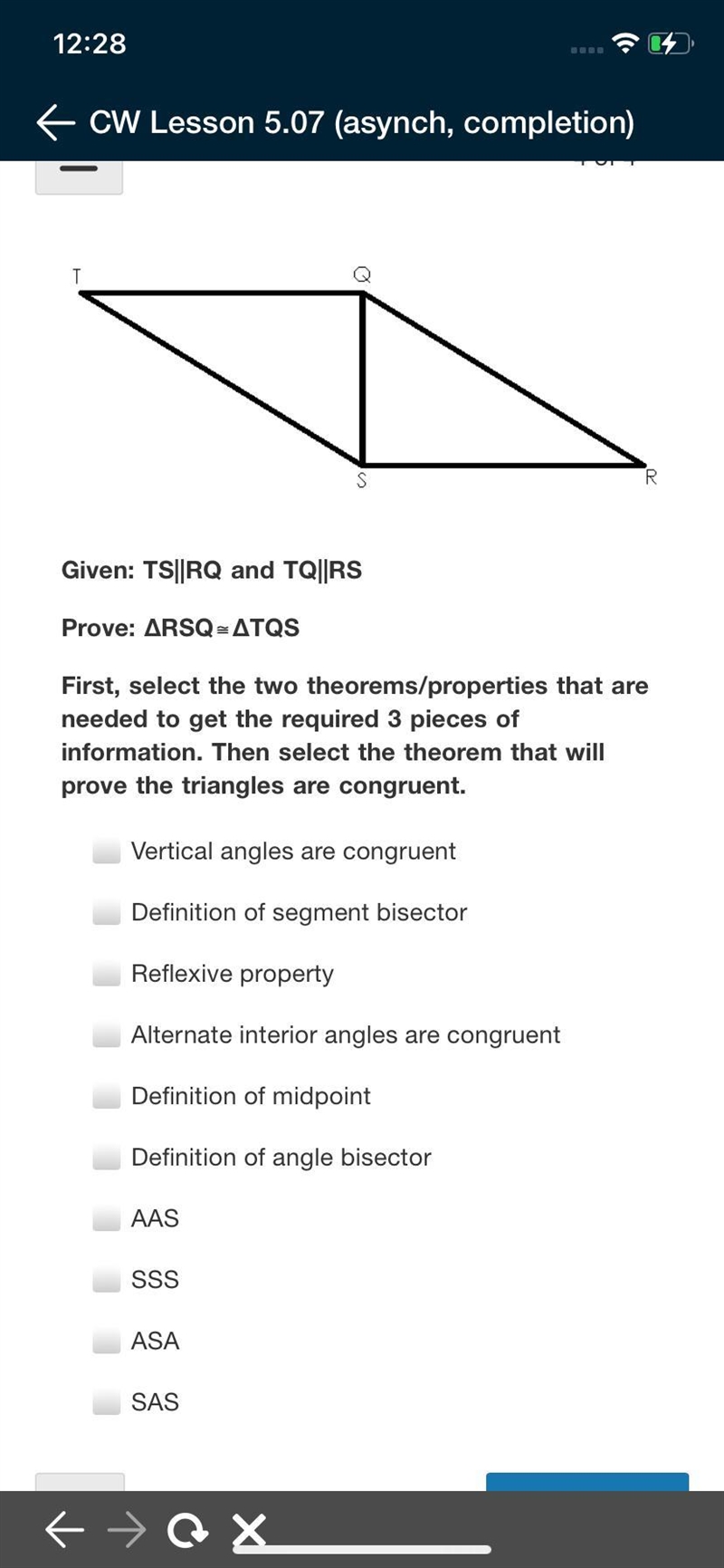 Select the two theorems or properties that are needed to get-example-1