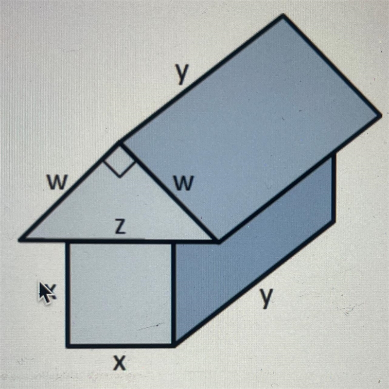 A triangular prism is attached to a rectangular prism as shown below.If W= 6 1/5th-example-1