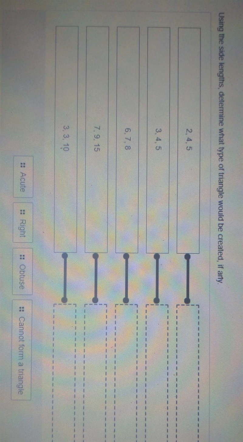 Using the side lengths how do I determine what type of triangle would be created, if-example-1