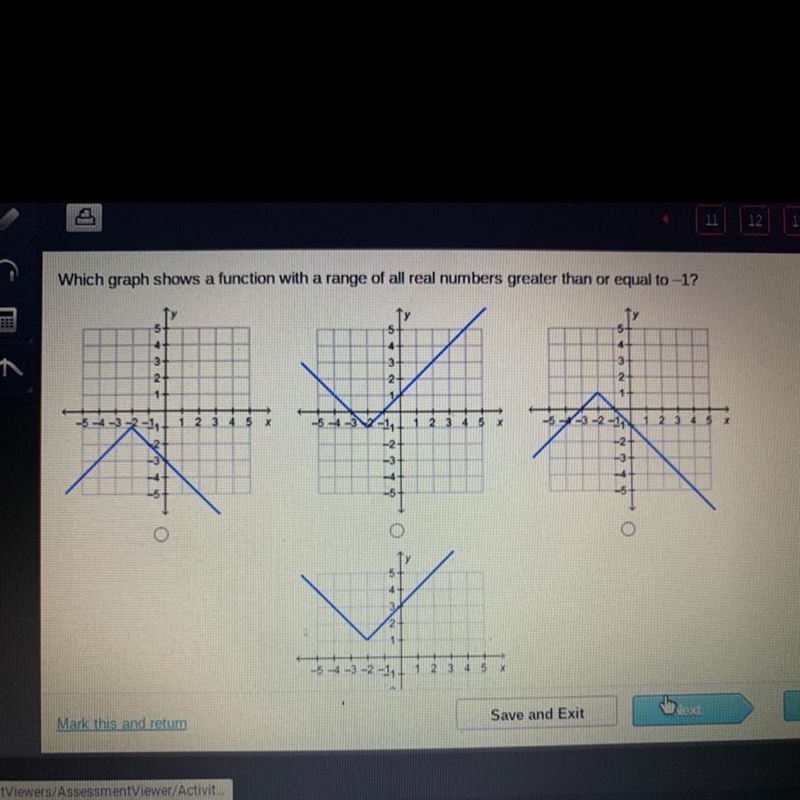 Which graph shows a function with a range of all real numbers greater than or equal-example-1