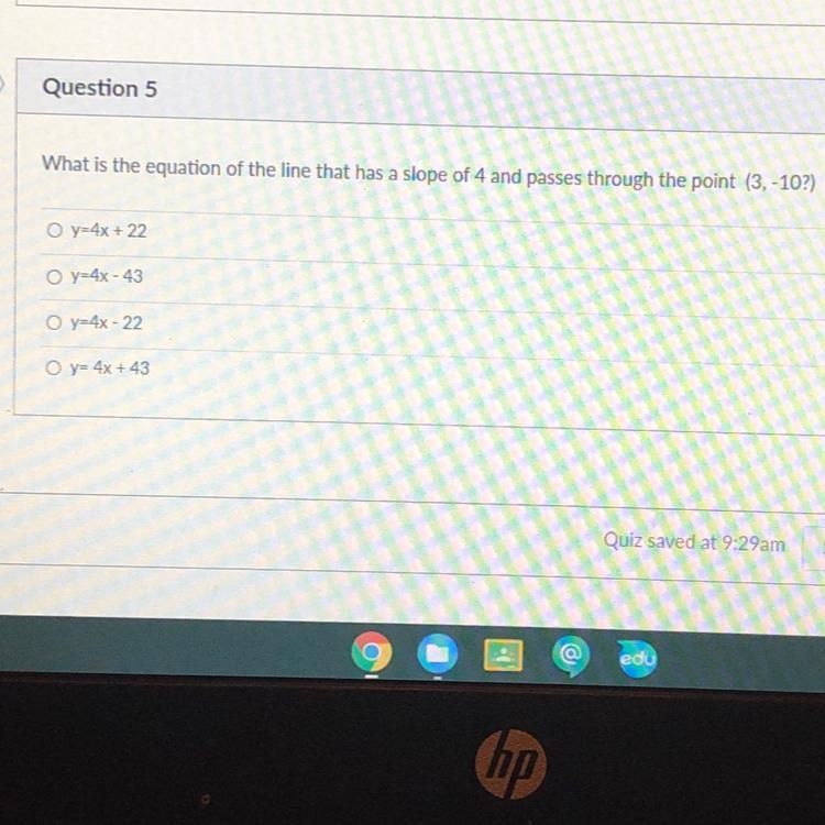 What is the equation of the line that has a slope of 4 and passes through the point-example-1