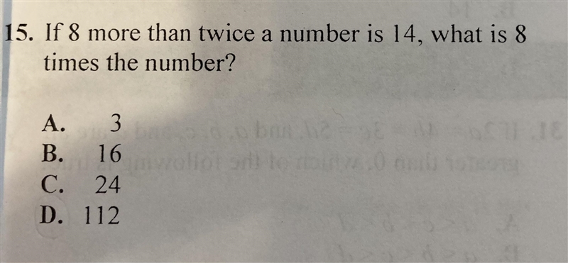 If 8 more than twice a number is 14, what is 8 times the number?-example-1