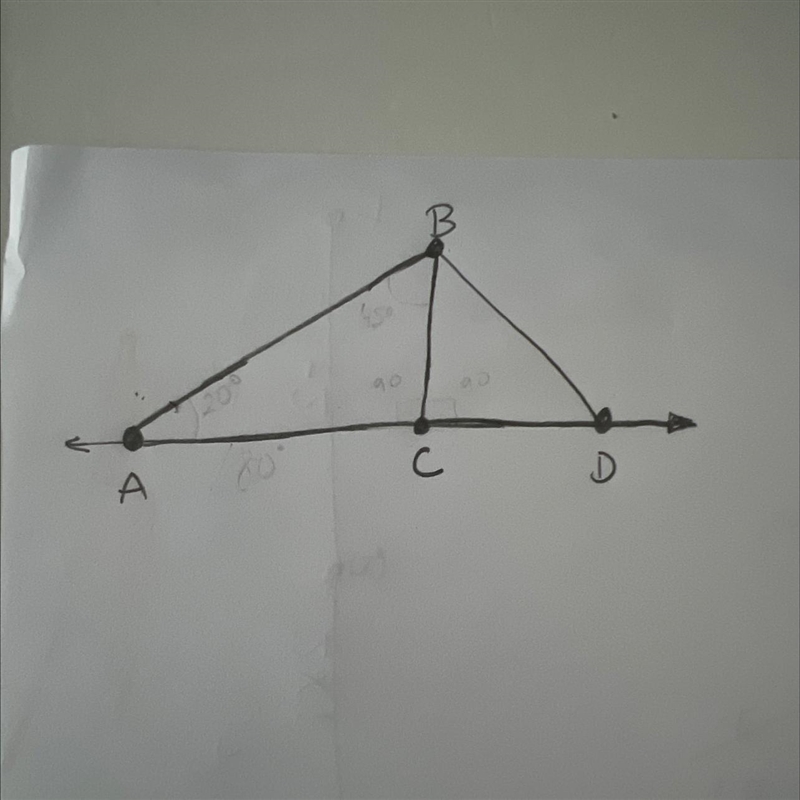 Given that BCD and BCA form a straight angle, if BAC measures 20degrees and ABC measures-example-1